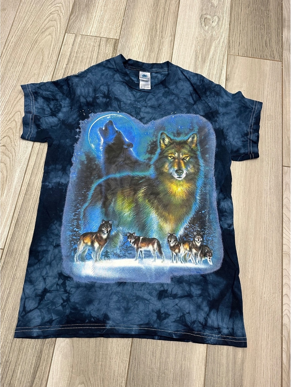 Colortone Small Black Tie-Dye Wolf Graphic T-Shirt
